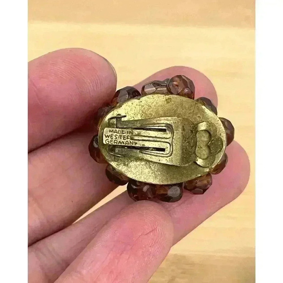 VTG Glass Bead Cluster Clip On Earrings Brass West Germany Iridescent - Picture 2 of 13